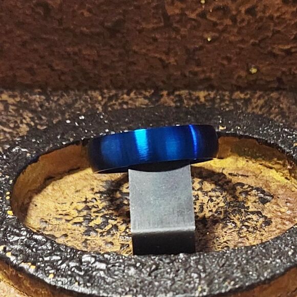Men's Matte Blue Wedding Ring - Blue Wedding Ring For Guys - Picture 4 of 7